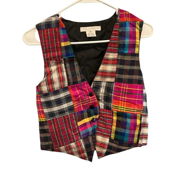 Vintage The Limited Womens Silk Patchwork Vest Size Medium Plaid Y2K Grunge Prep - Picture 1 of 6